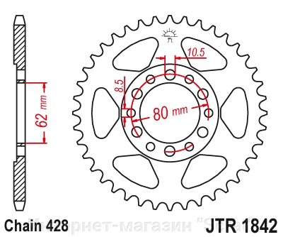 12203-45 звезда задняя (ведомая) стальная, 428, AFAM (JTR1842.45) от компании Интернет-магазин "Scrat" - фото 1