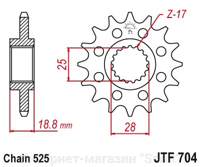 166600NR-17 звезда передняя (ведущая) стальная с демпфером, 525, AFAM (JTF704.16) от компании Интернет-магазин "Scrat" - фото 1