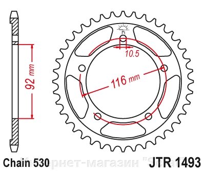 16900-42 звезда задняя (ведомая) стальная , 530, AFAM (JTR1493.42) от компании Интернет-магазин "Scrat" - фото 1