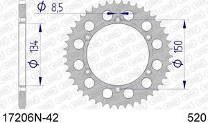 17206N-42 звезда задняя (ведомая) алюминиевая, анодированная, 520, AFAM