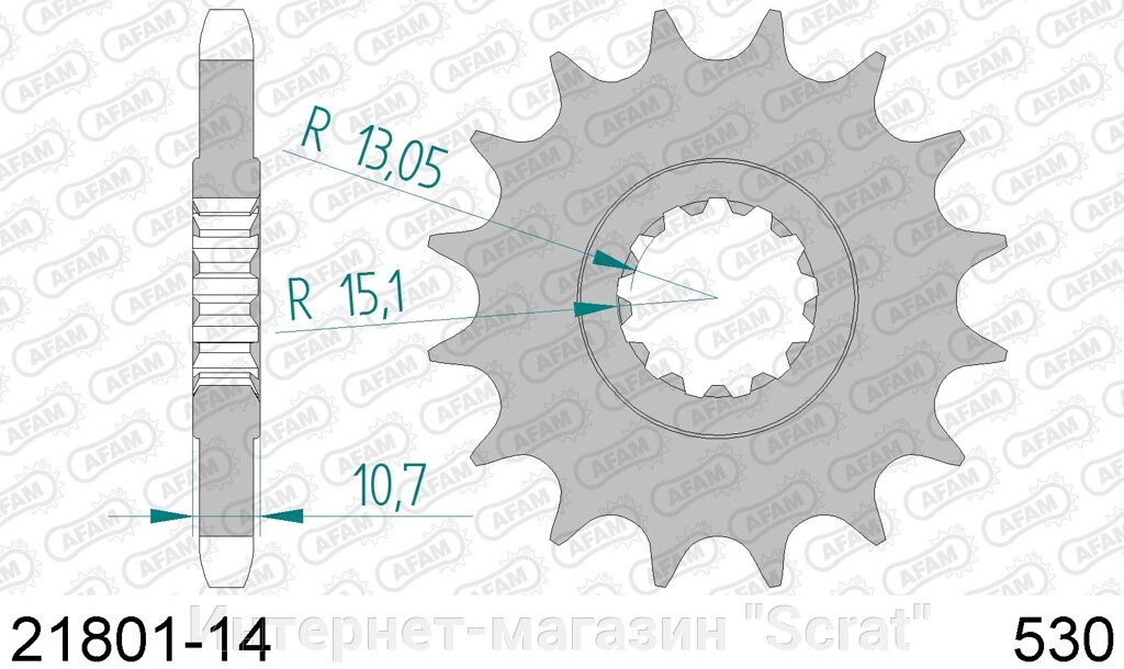 21801-14 звезда передняя (ведущая) стальная , 530, AFAM от компании Интернет-магазин "Scrat" - фото 1