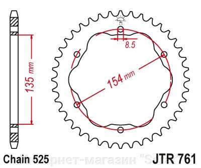 50804K-41 звезда задняя (ведомая) стальная, черная, 520, AFAM (JTR761.41) от компании Интернет-магазин "Scrat" - фото 1