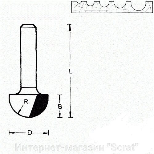 711628 Фреза (D): 6,3 mm (B): 4,8 mm (L): 44 mm (R): 3,2 (754081) Хвостовик 8 mm от компании Интернет-магазин "Scrat" - фото 1