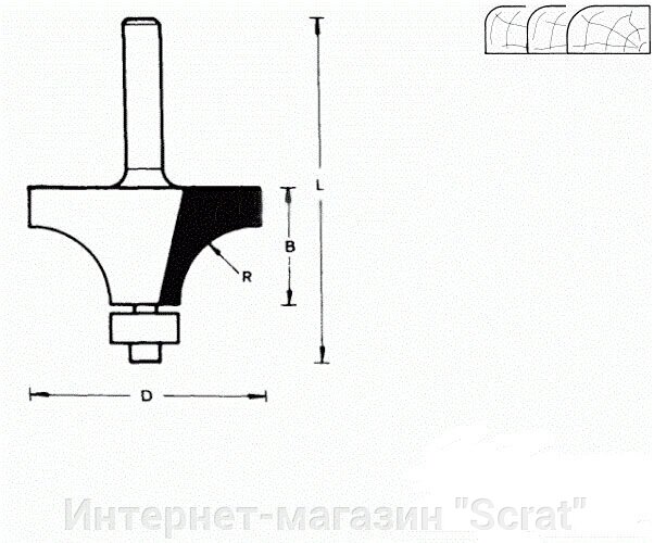 711716 Фреза (D): 22,2 mm (B): 12,7 mm (L): 49 mm (R): 4,8 mm (754032) Хвостовик 6 mm от компании Интернет-магазин "Scrat" - фото 1