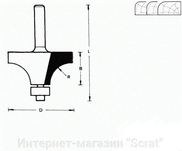 711736 Фреза (D): 28,6 mm (B): 12,7 mm (L): 49 mm (R): 7,9 mm (754034) Хвостовик 6 mm от компании Интернет-магазин "Scrat" - фото 1