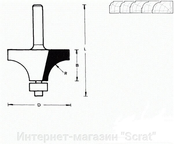 711766 Фреза (D): 22,2 mm (B): 12,7 mm (L): 49 mm (R): 4,8 mm (754021) Хвостовик 6 mm от компании Интернет-магазин "Scrat" - фото 1