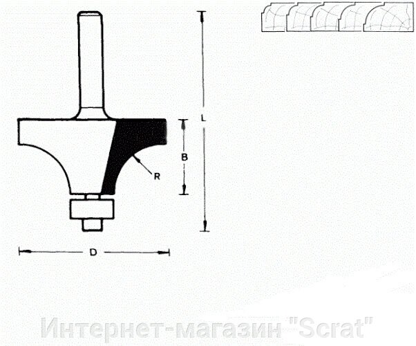 711768 Фреза (D): 22,2 mm (B): 12,7 mm (L): 49 mm (R): 4,8 mm (754091) Хвостовик 8 mm от компании Интернет-магазин "Scrat" - фото 1