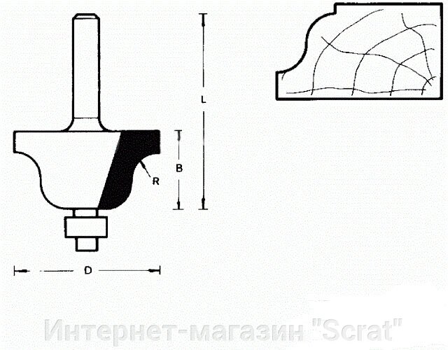 711816 Фреза (D): 25,4 mm (B): 15,9 mm (L): 52 mm (R): 4 mm (754024) Хвостовик 6 mm от компании Интернет-магазин "Scrat" - фото 1