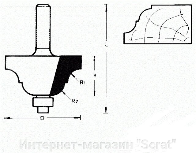 711916 Фреза (D): 25,4 mm (B): 15,9 mm (L): 52 mm (R1): 4 mm (R2): 4 mm (754024) Хвостовик 6 mm от компании Интернет-магазин "Scrat" - фото 1