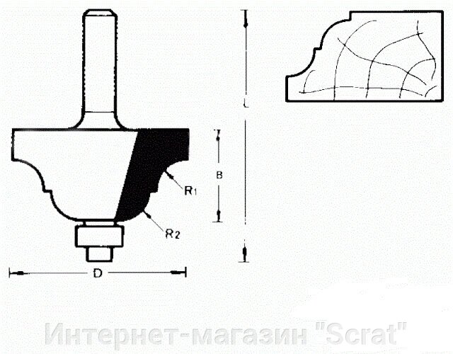 711928 Фреза (D): 34,9 mm (B): 22,2 mm (L): 57 mm (R1): 6,3 mm (R2): 6,3 mm (754097) Хвостовик 8 mm от компании Интернет-магазин "Scrat" - фото 1