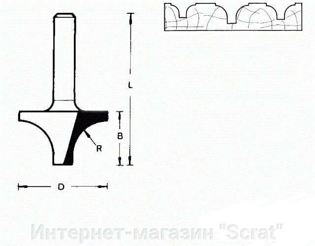 711986 Фреза (D): 19,1 mm (B): 12,7 mm (L): 41 mm (R): 6,3 mm Хвостовик 6 mm от компании Интернет-магазин "Scrat" - фото 1