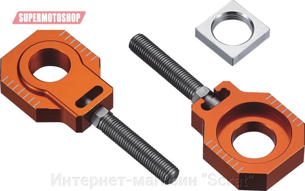 AB-18 Orange Фиксатор оси с регулировочным болтом KTM 125-530SX/SX-F/EXC, оранжевый от компании Интернет-магазин "Scrat" - фото 1