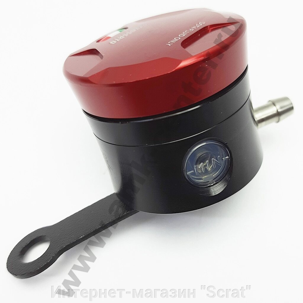 Бачок тормозной жидкости фрезерованный 25 см3 Accossato, черный/красный, горизонтальный штуцер от компании Интернет-магазин "Scrat" - фото 1
