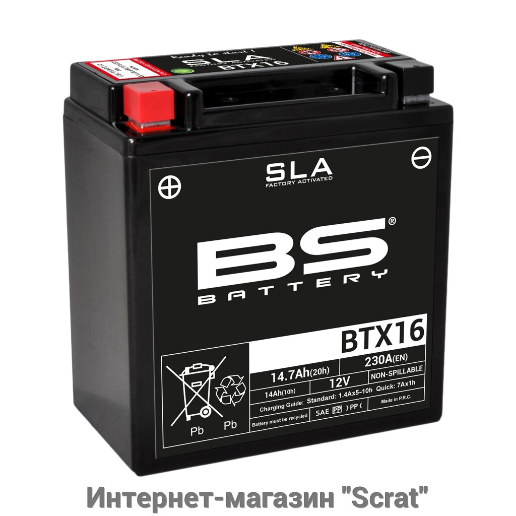 BTX16 (FA) Аккумулятор BS SLA, 12В, 14 Ач, 230 А 150x87x161, прямая ( +/- ) от компании Интернет-магазин "Scrat" - фото 1