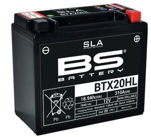 BTX20HL (FA) аккумулятор BS SLA, 12в, 18 ач 27 175x87x155, обратная (YTX20L-BS. YTX20HL-BS)