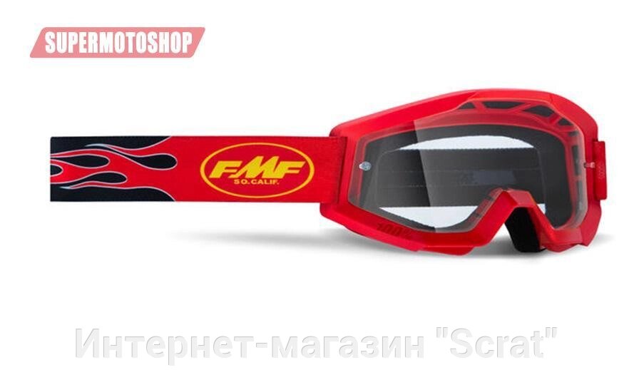 Очки мотокросс / эндуро детские FMF Powercore Flame Red - прозрачная линза от компании Интернет-магазин "Scrat" - фото 1