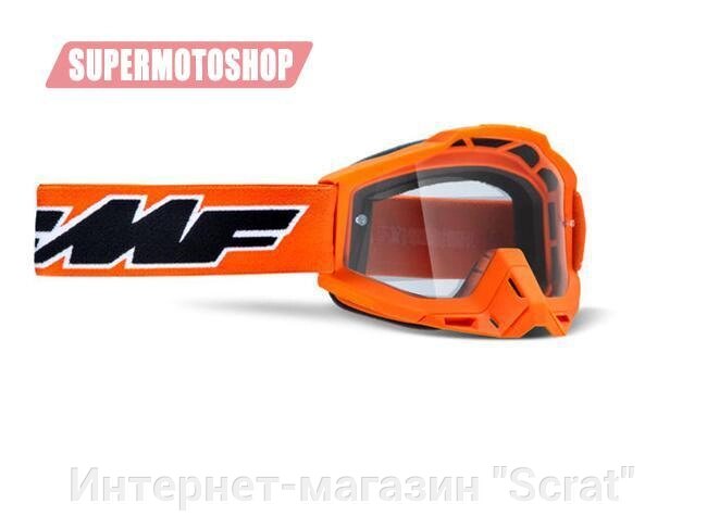 Очки мотокросс / эндуро FMF Powerbomb Rocket Orange - прозрачная линза от компании Интернет-магазин "Scrat" - фото 1