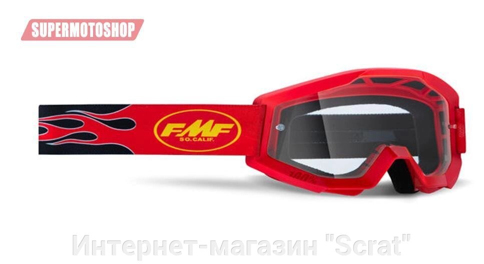 Очки мотокросс / эндуро FMF Powercore Flame Red - прозрачная линза от компании Интернет-магазин "Scrat" - фото 1