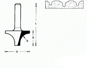 711986 Фреза (D): 19,1 mm (B): 12,7 mm (L): 41 mm (R): 6,3 mm Хвостовик 6 mm