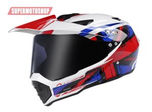 Шлем эндуро с визором (темный) Nuoman Белый/синий/красный XL