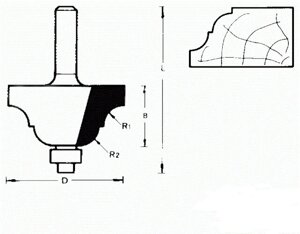 711928 Фреза (D): 34,9 mm (B): 22,2 mm (L): 57 mm (R1): 6,3 mm (R2): 6,3 mm (754097) Хвостовик 8 mm