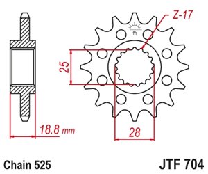 166600NR-17 звезда передняя (ведущая) стальная с демпфером, 525, AFAM (JTF704.16)