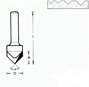 711688 Фреза (D): 12,7 mm (B): 12,7 mm (L): 44 mm (A): 90° Хвостовик 8 mm