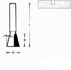 711706 Фреза (D): 12,7 mm (B): 12,7 mm (L): 44 mm (A): 140° Хвостовик 6 mm