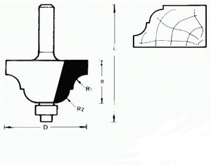 711916 Фреза (D): 25,4 mm (B): 15,9 mm (L): 52 mm (R1): 4 mm (R2): 4 mm (754024) Хвостовик 6 mm