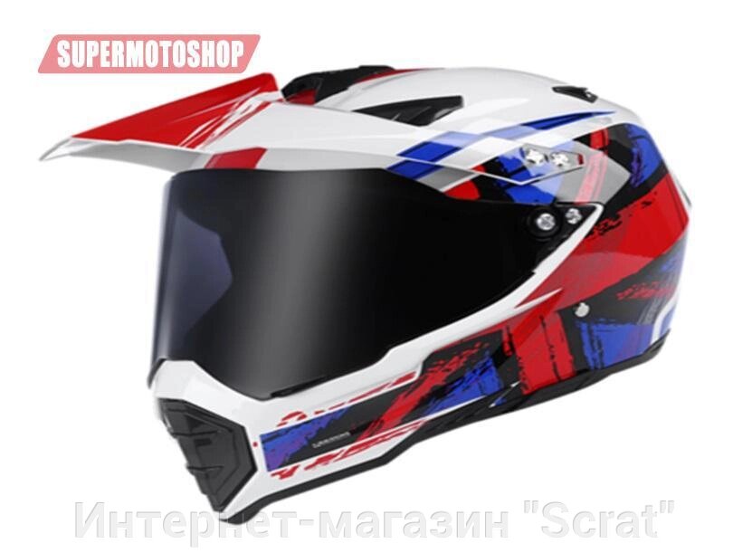 Шлем эндуро с визором (темный) Nuoman Белый/синий/красный XL от компании Интернет-магазин "Scrat" - фото 1