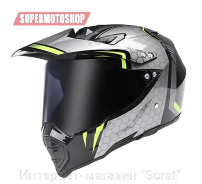 Шлем эндуро с визором (темный) Nuoman Серый/Зеленый, размер M от компании Интернет-магазин "Scrat" - фото 1