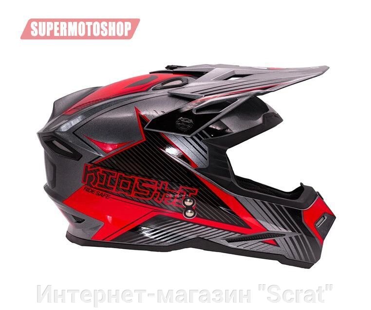 Шлем кроссовый KIOSHI Holeshot 801 Серый/красный, размер M от компании Интернет-магазин "Scrat" - фото 1