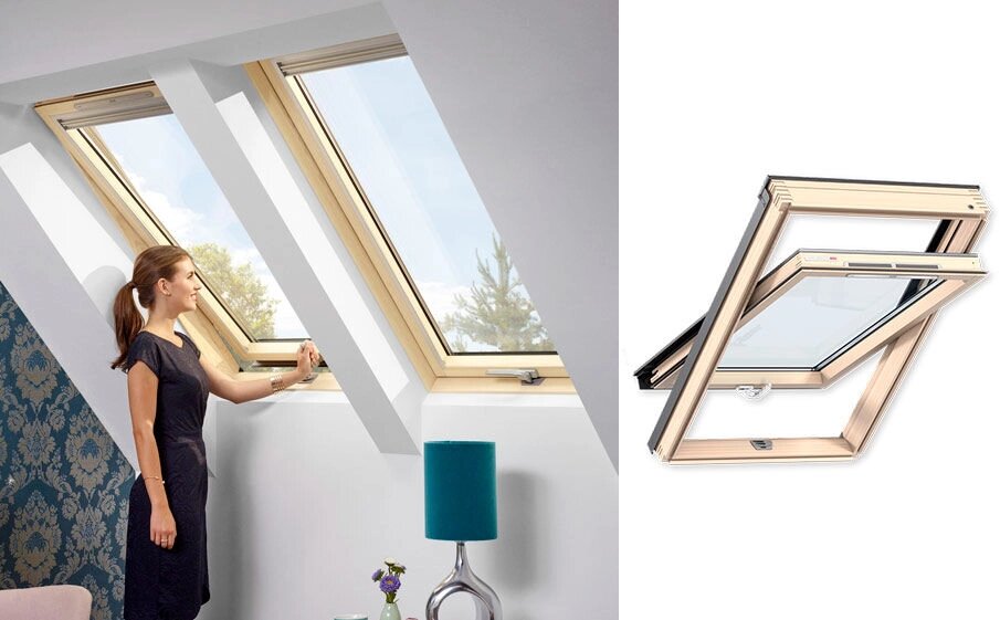 Деревянное мансардное окно VELUX WoodLine Дизайн модель GLL 1061B с нижней ручкой двухкамерным стеклопакетом от компании "ТК ВАШ ДОМ" - фото 1