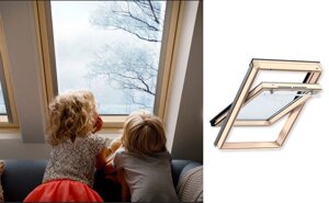 Деревянное мансардное окно VELUX WoodLine Стандарт+ модель GZR 3061 с верхней ручкой двухкамерным стеклопакетом