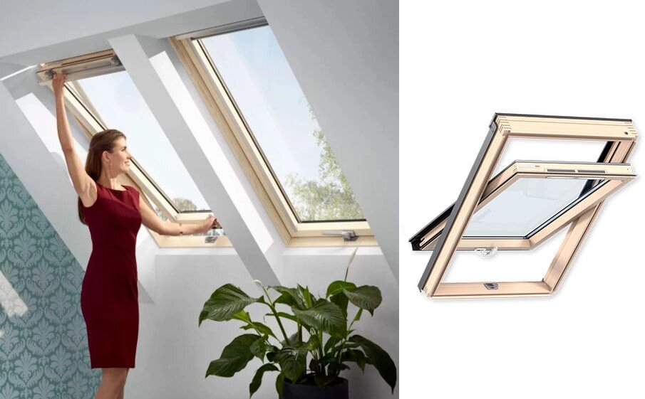 Деревянное мансардное окно VELUX WoodLine Стандарт+ модель GZR 3061B с нижней ручкой двухкамерным стеклопакетом от компании "ТК ВАШ ДОМ" - фото 1