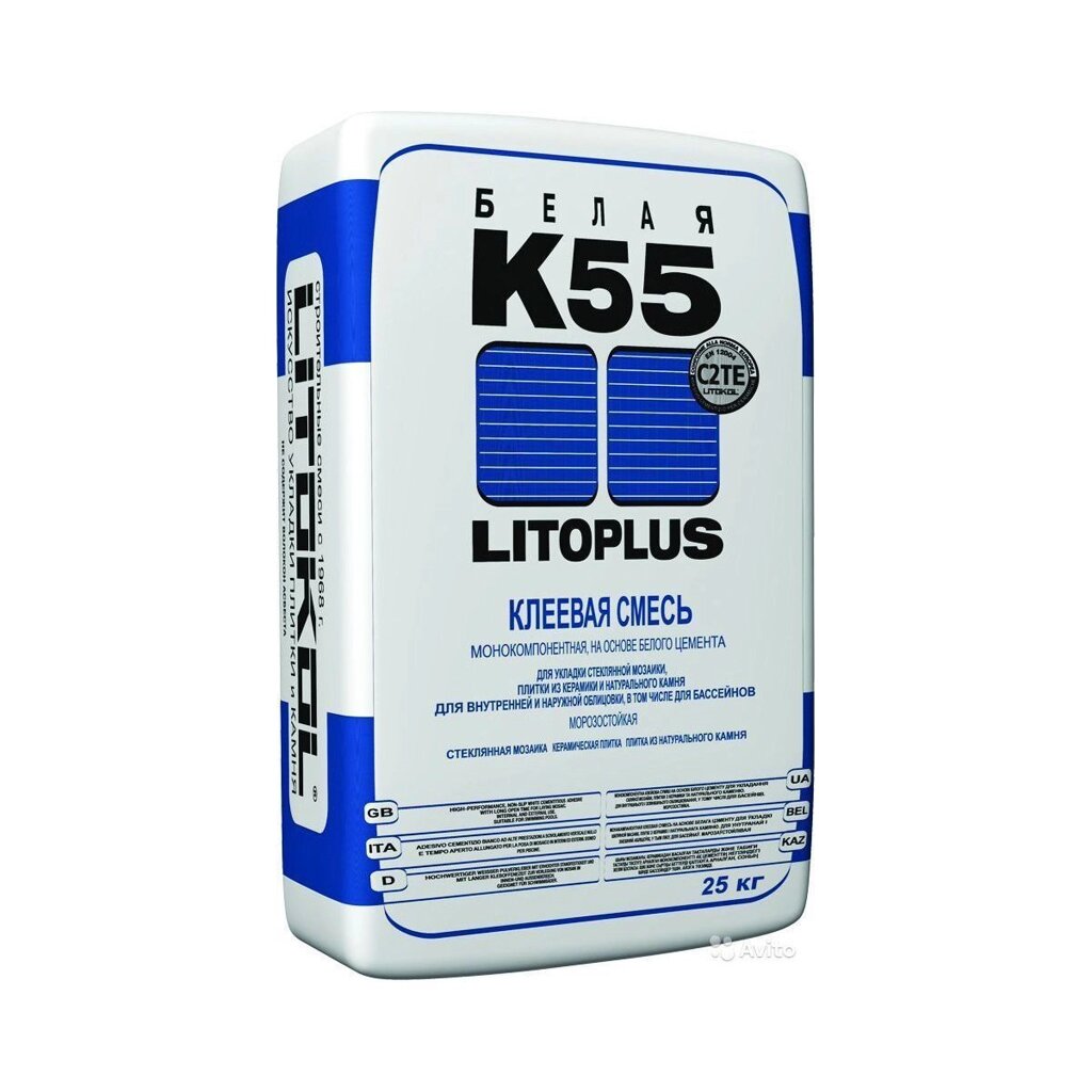 Клей LITOPLUS K55 для мозаики и плитки белый (мешок) 25 кг Litokol от компании "ТК ВАШ ДОМ" - фото 1