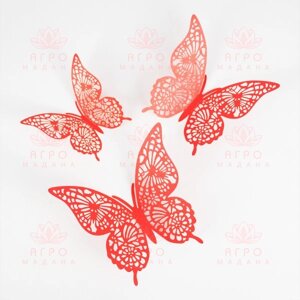 Декор на стену - наклейки с красными бабочками (тип 2)