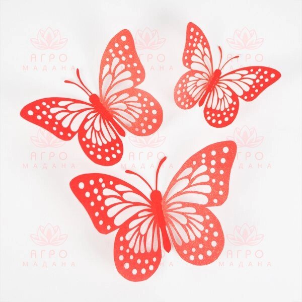 Декор на стену - наклейки с красными бабочками (тип 3) от компании Интернет-магазин "Мадана" - фото 1