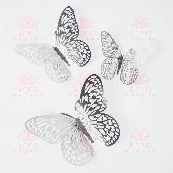 Декор на стену - наклейки с серебристыми бабочками (тип 1) от компании Интернет-магазин "Мадана" - фото 1