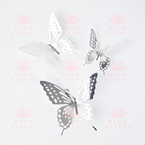 Декор на стену - наклейки с серебристыми бабочками (тип 3) от компании Интернет-магазин "Мадана" - фото 1