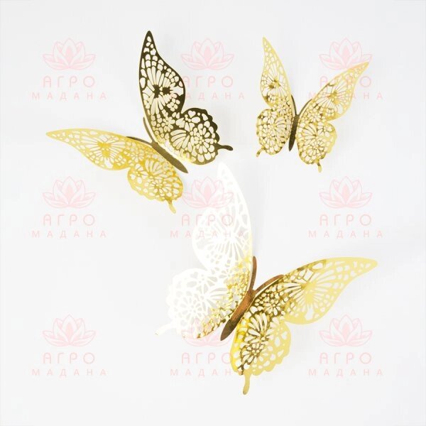 Декор на стену - наклейки с золотистыми бабочками (тип 2) от компании Интернет-магазин "Мадана" - фото 1