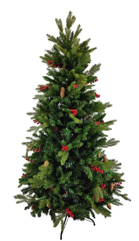 Ель новогодняя искусственная Christmas (6108-YR010B) 2.1 м с шишками и рябиной от компании Техника в дом - фото 1