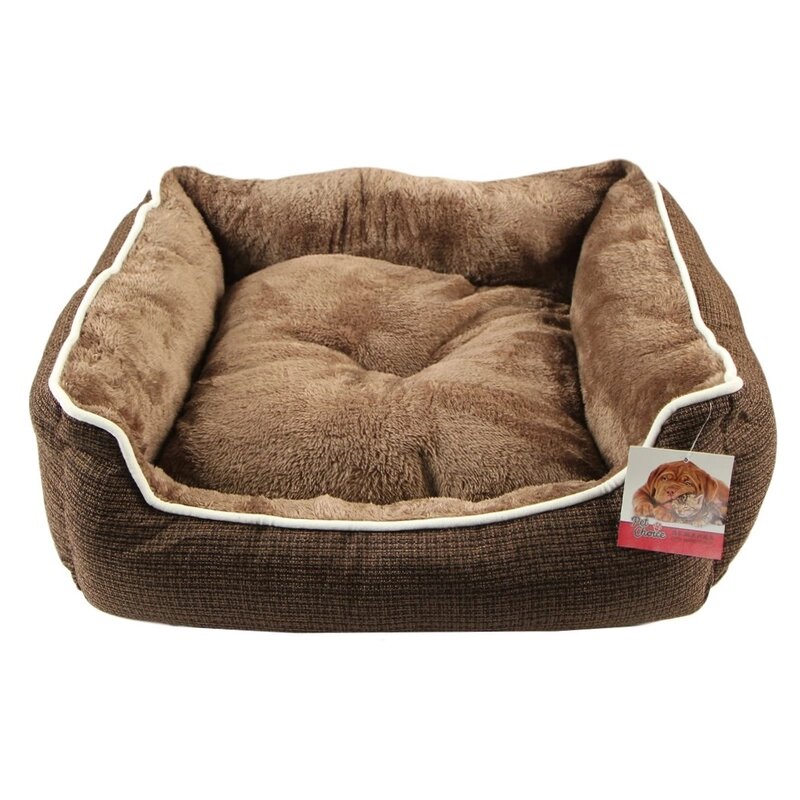 Лежак с бортом меховой коричневый 62x50x17 см съемная подушка от компании Техника в дом - фото 1