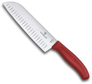 Нож кухонный Victorinox Swiss Classic (6.8521.17B) стальной сантоку лезв. 170мм прямая заточка красный блистер