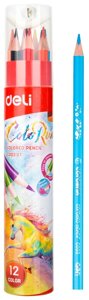 Карандаши цв. Deli EC00307 ColoRun трехгран. тополь 12цв. карт. тубус