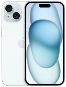Смартфон Apple A3090 iPhone 15 128Gb голубой моноблок 3G 4G 1Sim 6.1" 1179x2556 iOS 17 48Mpix 802.11 a/b/g/n/ac/ax NFC