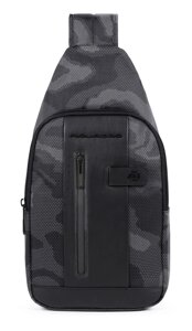 Рюкзак слинг Piquadro Brief2 CA4536BR2/CAMOREFN черный камуфляж нейлон/натур. кожа