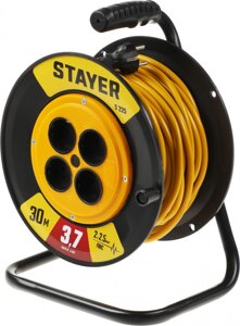 Удлинитель силовой Stayer 55070-30 2x2.5кв. мм 4розет. 30м ПВС 10A катушка желтый