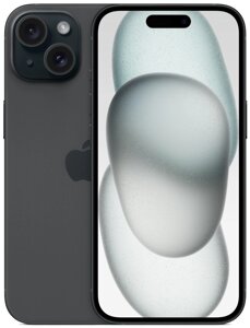 Смартфон Apple A3090 iPhone 15 128Gb черный моноблок 3G 4G 1Sim 6.1" 1179x2556 iOS 17 48Mpix 802.11 a/b/g/n/ac/ax NFC