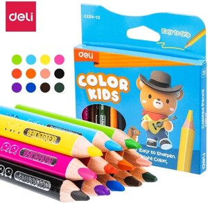 Карандаши цв. Deli EC-134-12 Color Kids трехгран. ассорти 12цв. карт. кор. (12шт) 12 карандашей